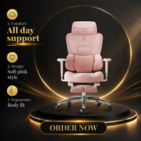 Chaise de bureau ergonomique rose pour filles, avec siège rehausseur de hanches, confortable pour de longues heures de travail sur ordinateur
