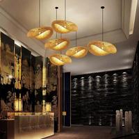 Grand Lustre Suspendu en Bambou Tressé Rustique en Rotin Artistique, Luminaire LED en Osier pour Salle à Manger