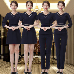 Conjunto de uniforme de spa para mujer, vestido rosa con cuello en V y pantalones para salón de belleza, ropa de trabajo para masajista, mezcla de algodón elástico, tallas S, M, L, XL - Product Image 2