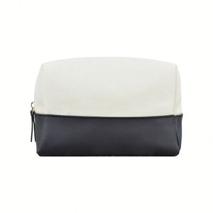 Sac à cosmétiques en toile bicolore, trousse de toilette à fermeture éclair de grande capacité, organisateur de maquillage de voyage portable pour femmes - Product Image 1