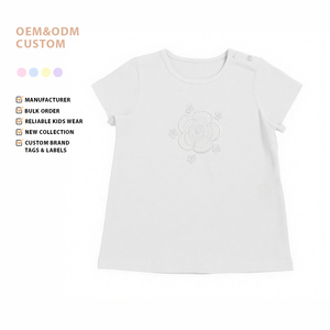 Nuova T-shirt Estiva da Ragazza, Stile Semplice, Bianco Puro, Collo Tondo, Manica Corta, Casual, con Ricamo Floreale 3D, Morbida, Traspirante e Delicata sulla Pelle - Product Image 1