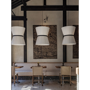 Lustre rond en tissu blanc de style chinois moderne, luminaire LED anti-éblouissement pour restaurant, bar, hôtel, décoration - Product Image 2