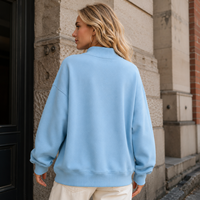 Sweat-shirt décontracté pour femme en molleton mélangé de coton, col montant, avec broderie lettre appliquée et épaules tombantes, vente en gros