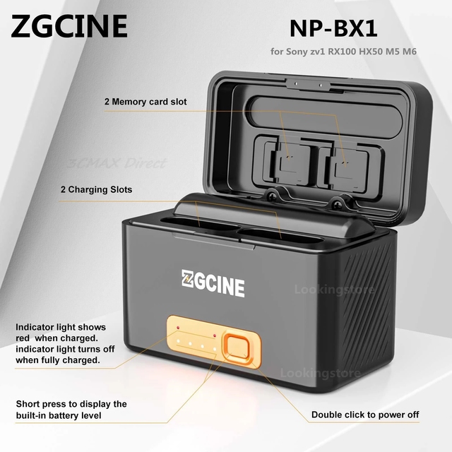ZGCINE NP-BX1 Camera Battery Charging Case Box 5200mAh for Sony Camera Zv1 RX100 HX50 M5 M6 AS50R PJ410 MV1 X3000R