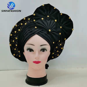 Pañuelo para la Cabeza Aso Oke Nigeriano Azul Real Sinya para <span class=keywords><strong>Grupo</strong></span>, Pañuelo para la Cabeza Africano Auto Gele con Cuentas de Piedras Tradicionales de Alta Calidad - Product Image 2