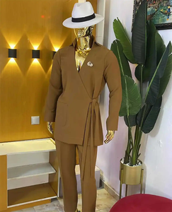 ชุดสูทลำลองผู้ชายแบบ 2 ชิ้น พร้อมเข็มขัดยาว เสื้อเบลเซอร์ กางเกงทรงไม่สมมาตร กระดุมแถวเดียว ชุดทำงาน ชุดงานแต่งงาน ชุดงานพรอม ชุดแฟนซีผู้ชาย - Product Image 3