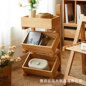 Étagère à pain et à en-cas en bois massif Honghai, 3 étages, multi-compartiments, pour cuisine, salon, présentation de légumes - Product Image 2
