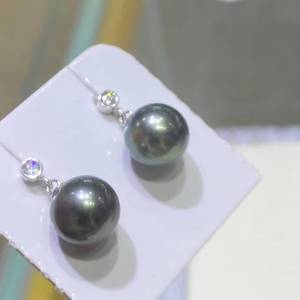Boucles d'oreilles pendantes en argent sterling 925 avec perles de Tahiti 10-11 mm, couleur naturelle, lustre élevé, perles d'eau de mer presque rondes, bijoux - Product Image 3