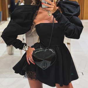 Robes longues noires sans bretelles, dos nu, à manches longues, de style A, haut de gamme et sexy pour femmes - Product Image 1