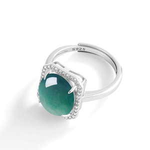 Natural genuine <b>jade</b> blue water large oval <b>ring</b> in ice-grade <b>jade</b>, fashionable finger <b>ring</b>, S925 silver, adjustable design - Product Image 2