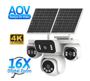 Cámara de Seguridad Inalámbrica 4G con Cuatro Lentes, 16X AOV, 8MP, con Energía Solar, Red PTZ, para Exteriores, Visión Nocturna de <span class=keywords><strong>360</strong></span> Grados, para Seguridad del Hogar - Product Image 1