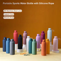 Bouteille de sport isolée à Double paroi en acier inoxydable de 500ml avec corde en Silicone, nouveau Design