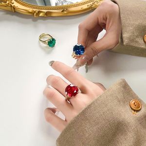 High Quality Jewelry Eco-friendly Copper Gold Plated Round Cut 16MM Red Zircon <b>Rings</b> for Women Anniversary Gift - Product Image 6