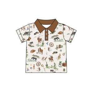 Précommande MOQ 5 – Tenues d'été pour garçons, motif cheval <span class=keywords><strong>de</strong></span> cowboy, hauts, vente en gros, vêtements western pour frères, boutique, prix d'usine pour enfants - Product Image 4