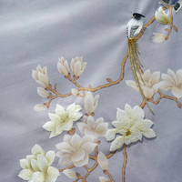 Papel Tapiz Chinoiserie con Bordado a Mano y Cuentas, Papel Tapiz Floral con Aves y Magnolias para Decoración de Villas, Vestíbulos de Hoteles, Hogares y Cafeterías