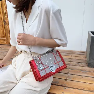 Petit sac à bandoulière rouge pour femmes, nouveau, ensemble de sacs avec diamant, sacoche fée à une épaule en chaîne, été, 2021