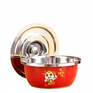 Stainless Steel Bowl With Lid <b>Red</b> Cartoon Design Durable For Kitchen Baking Kneading 304 <b>Material</b> - Product Image 1