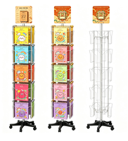 Présentoir de sol rotatif en fil métallique sur roulettes, avec support pour 20 porte-cartes A4, pour calendriers et magazines, avec en-tête personnalisable