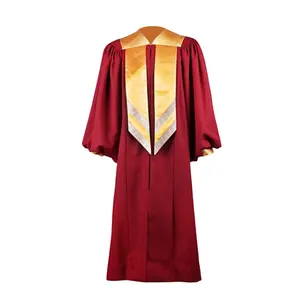 Vente en gros de robe d'église à cannelures Crescendo marron personnalisées Robe de chœur à manches avec étole en satin suspendue à l'avant dorée
