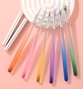 2024 Colorful Frosted Gradient Acrylic Nail Art Brush Square Round Painted Manicure Nylon Brush Set Custom Logo