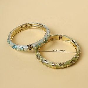 Trending Now Wholesale SSJ H999 Chinese Style Travel <b>Gift</b> Color Drop Spring Electroplated Christian Cloisonne Peony Bangles - Product Image 5
