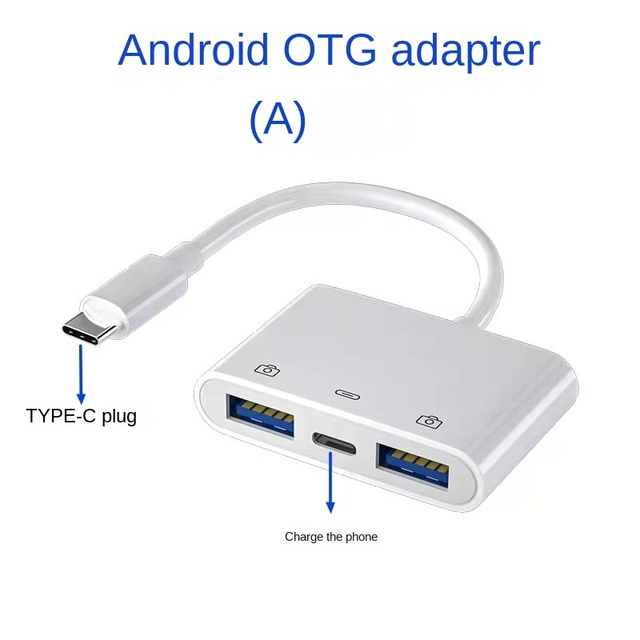 OTG Adapter for Mobile Phone & Computer One-to-Two Type C to USB 2.0 Splitter with PD Power Supply New Condition