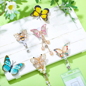 Cross-border metal easy-open <b>buckle</b> bee and butterfly retractable belt <b>clip</b> badge scroll keychain wholesale - Product Image 1