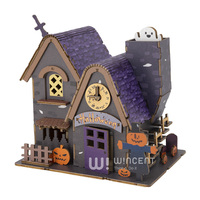 Rompecabezas 3D de Madera de Casa Encantada de Halloween Wincent, Kit de Modelo DIY de Fantasma, Espantapájaros, Calabaza y Reloj, Decoración y Regalo