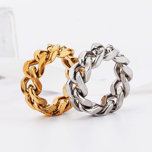 No Tarnish 18k Gold Men <strong>Women</strong> Stainless Steel 8mm Wide Band <strong>Ring</strong> Jewelry Hiphops <strong>Thumb</strong> <strong>Rings</strong> Fashion Cuban Link Chain <strong>Rings</strong> - Product Image 1