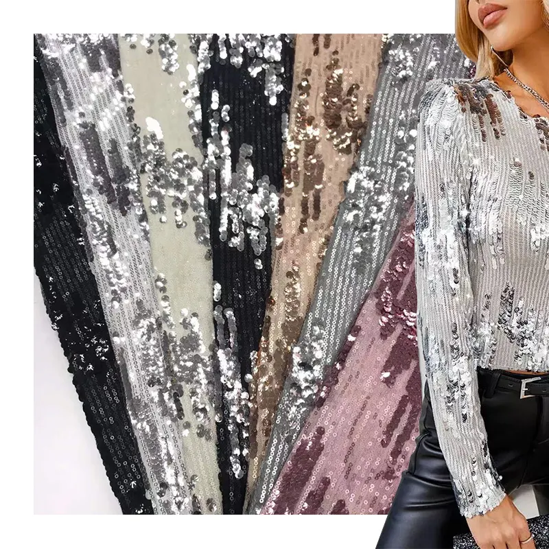 100%polyester irregular Unique colored shell shaped sequins on French women's party clothing fabric