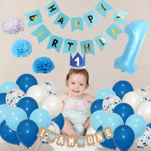 Children's Happy Birthday Background Wall Decoration Items Baby One Year Old Foil Balloon Baby Birthday Latex Balloon Set