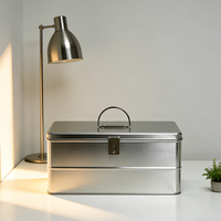 Boîte de rangement en métal JH, grande taille, avec poignée, boîte en métal rectangulaire