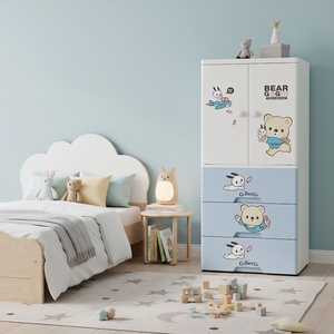 Chambre dessin animé 4 couches bébé garde-robe Portable Durable armoire tiroir organisateur avec roue - Product Image 3
