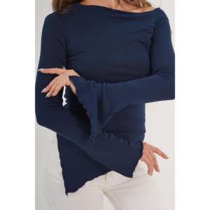 Blusa Azul Marino de Corte Asimétrico al por Mayor, Diseño Básico a Cuadros, Talla XL, Estilo Retro Casual para Primavera, Verano y Otoño - Product Image 1