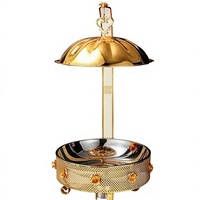 Plat de service rond en acier inoxydable doré pour buffet, chauffe-plats pour hôtel, restaurant, banquet