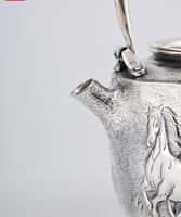 Fournisseur d'usine – Ornement de maison classique en argent sterling 999 martelé à la main, résistant à la chaleur, grande capacité, ensemble de théière portable