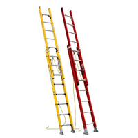 Échelle télescopique en fibre de verre rouge et jaune à 2 sections, échelle murale droite pliante en fibre de verre à double extension 2x14