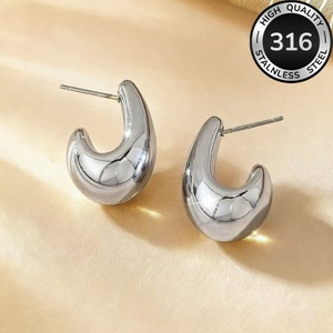 Boucles d'oreilles goutte d'eau en acier inoxydable 316 pour femmes, plaquées or 18 carats, style européen et américain, tendance minimaliste, luxe léger, titane - Product Image 4