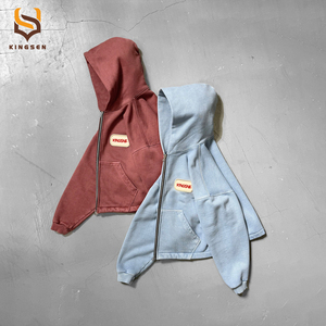 Custom Logo Hoodies Sweatshirt 100% Cotton 420 GSM Double Zip Boxy Fit Heavyweight Oversize Embroidery Cropped Hoodie Men - Product Image 2