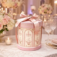 Boîte cadeau ronde luxueuse personnalisée, avec un emballage en papier cylindrique rose. Convient pour l'emballage de bijoux et de bonbons.