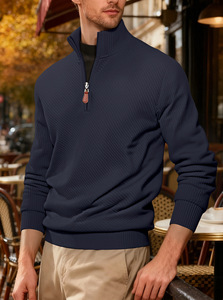 Sudadera de cuello alto para hombre de alta calidad con cremallera corta, manga larga, jacquard diagonal, acanalada, de peso pesado, estilo casual urbano. - Product Image 5