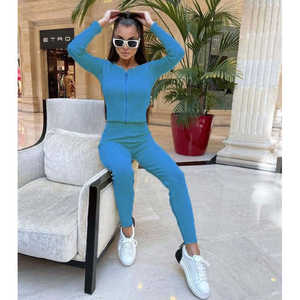 Ensemble en tricot zippé saphir 846 Y2K, style décontracté, imprimé floral rayé, style décontracté, tissu en laine brodé, bouton ample pour tous - Product Image 1