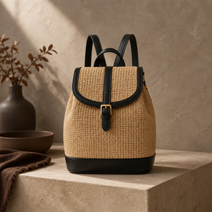 Mochila de Mujer de Paja Tejida Color Bronceado, Estilo Bohemio, Portátil, Lujosa, Elegante, Moderna, para Verano, Playa, Viajes, Mini, Casual, Diaria, Chic, OEM - Product Image 1