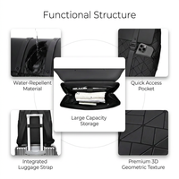 Sac à dos de voyage matelassé géométrique durable approuvé pour le transport aérien, avec rabat supérieur, pour ordinateur portable 17,3 pouces, en polyester imperméable, avec port USB, faible MOQ, personnalisable