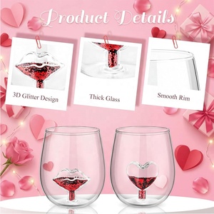 Verre à vin sans pied personnalisé de 450 ml, artisanal, résistant au lave-vaisselle, réutilisable, en verre borosilicate de haute qualité, avec décoration en forme de cœur confetti - Product Image 4