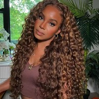 Peluca de Cabello Humano con Frente de Encaje sin Pegamento, Densidad 180, con Reflejos, Ondas al Agua, 13x4, Pre-Depilada, HD, Peluca Frontal Completa de Encaje