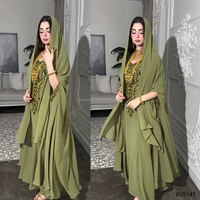 Ensemble Abaya Hijab vert armée Habib orné de perles et de strass, vente en gros, ensemble Abaya modeste 2 pièces personnalisé pour l'Aïd Ramadan