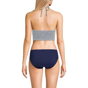 Ensemble deux pièces de maillot de bain extensible bleu marine rayé avec haut de bikini à col montant pour femme - Product Image 2