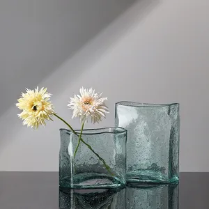 Clear Tote Glass Bag Vase Handmade 10 inch Fish Bowl Handbag Light Luxury Vase Hydroponic Flower Arrangement Tabletop Decor Vase