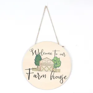 Wooden Round Panel Welcome To Our Family House Wood Sign Boards For Front Door Decor Wall Decoration